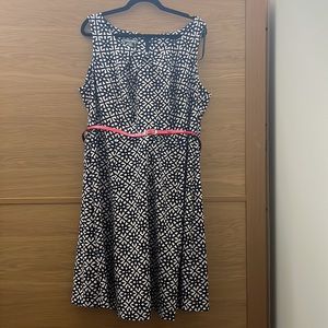 Cute A-Line Dress with Red Belt, Size 16